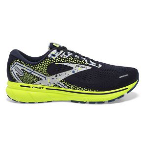 Tenis Para Correr En Carretera Brooks Ghost 14 Hombre Azul Marino Grises Amarillos | Mexico-958417